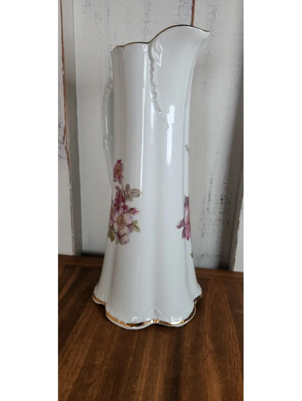 Pristine Gerold Porzellan Wild Rose Porcelain Pitcher Gold Foil Label W Germany